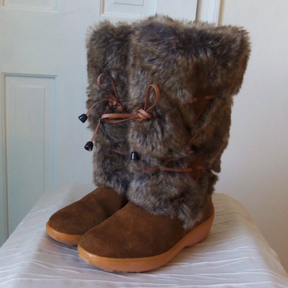 Oscar Sport Tall Brown Suede Boots With Faux Fur sz 37 - Picture 8 of 16